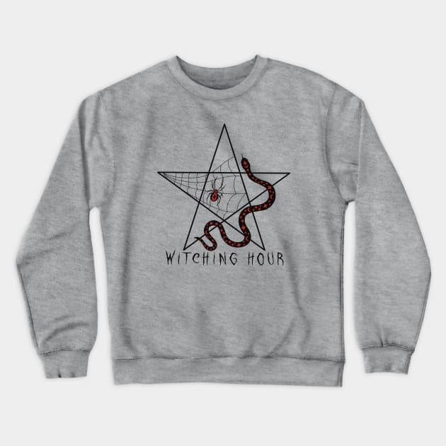 The Witching Hour Pentagram with Snake and Spider Crewneck Sweatshirt by MadelaneWolf 